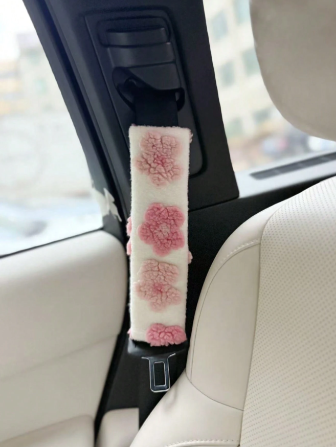 Lambswool Floral Seat Belt Cover Set