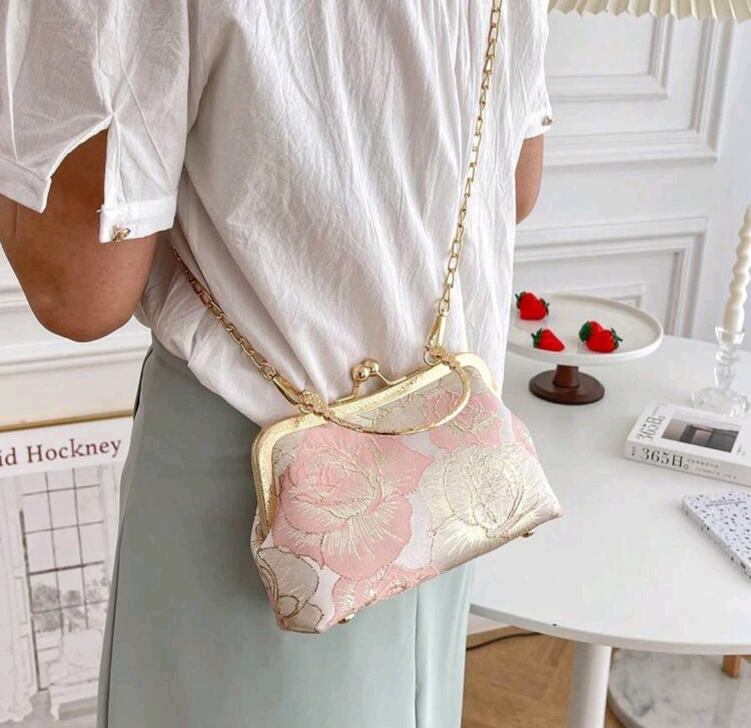 Pink and Gold Floral Bag