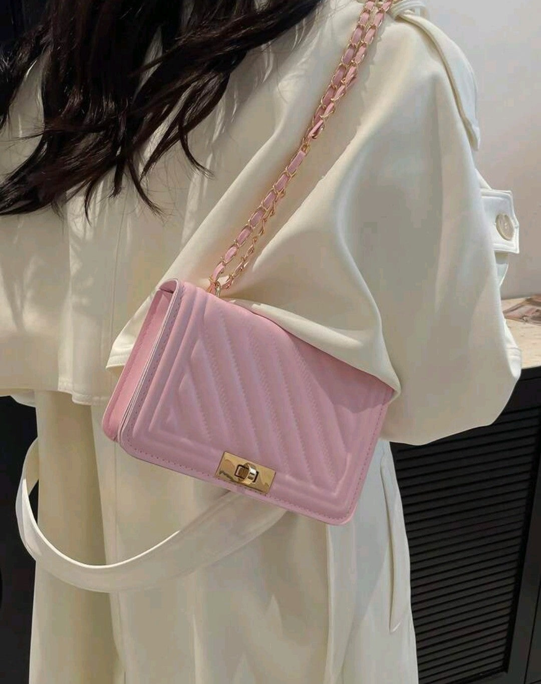 Pink Embossed Shoulder Bag