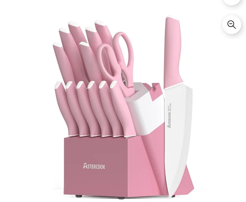 14 Piece Pink Kitchen Knife Set