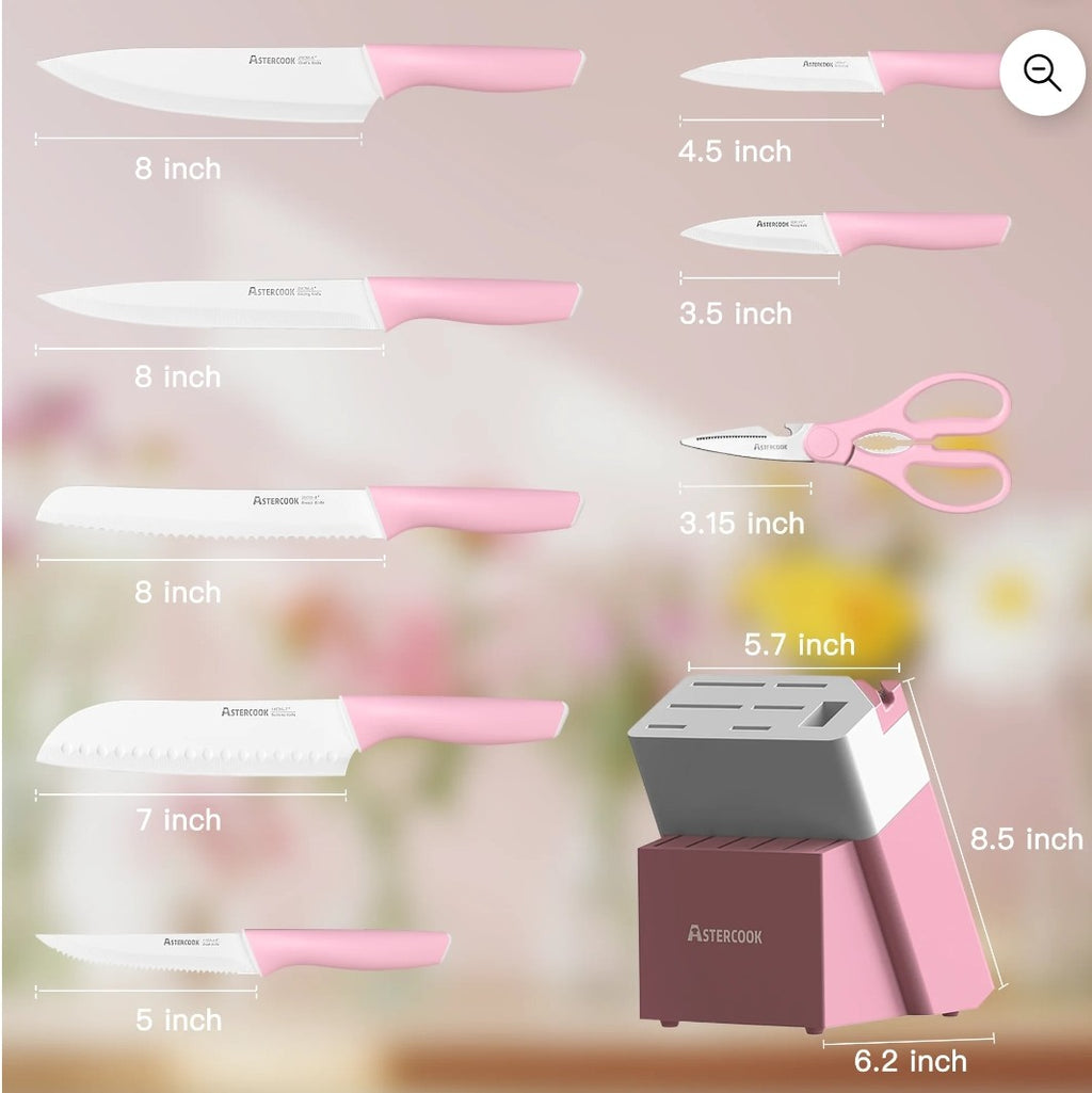 14 Piece Pink Kitchen Knife Set