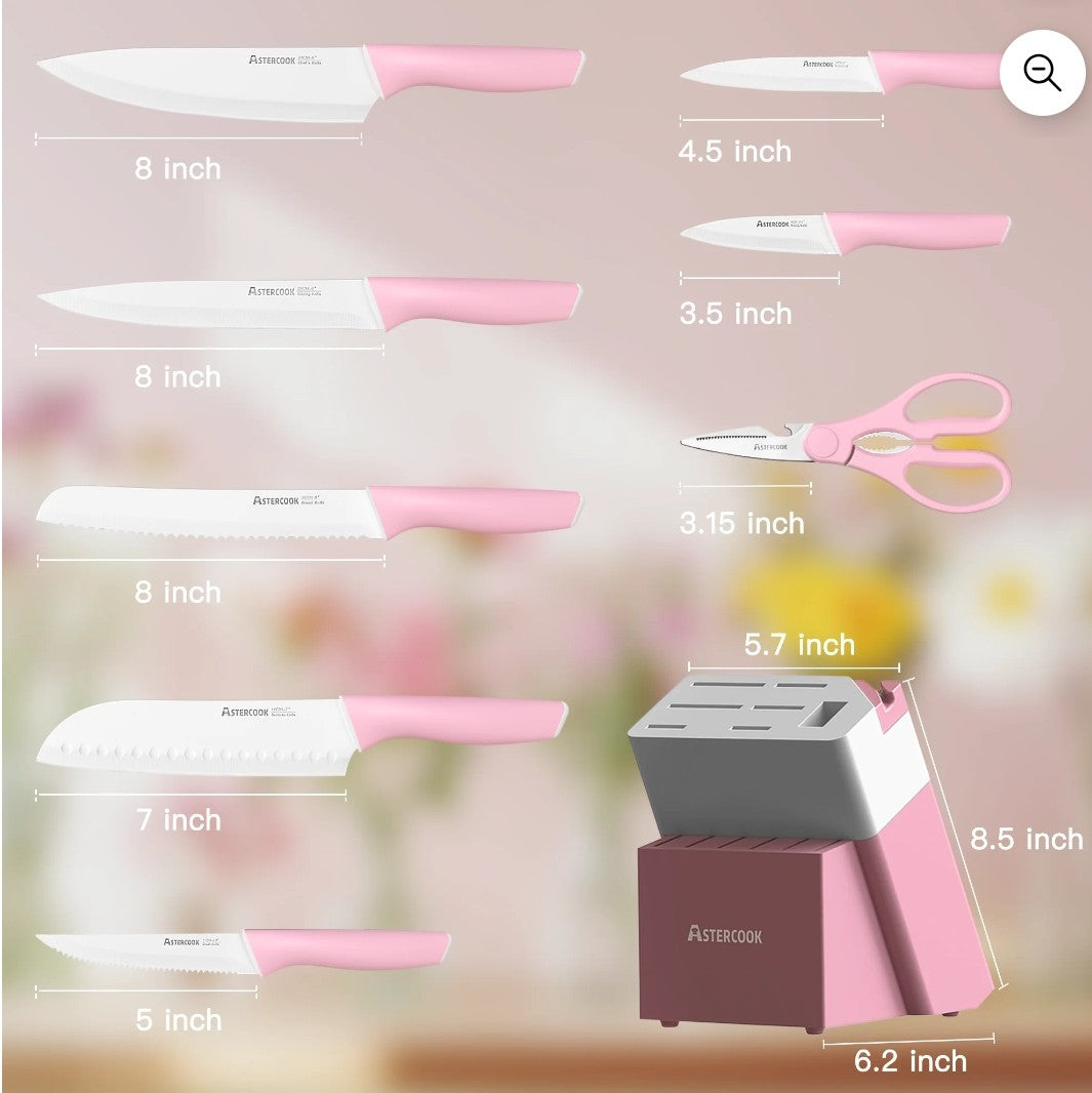 14 Piece Pink Kitchen Knife Set
