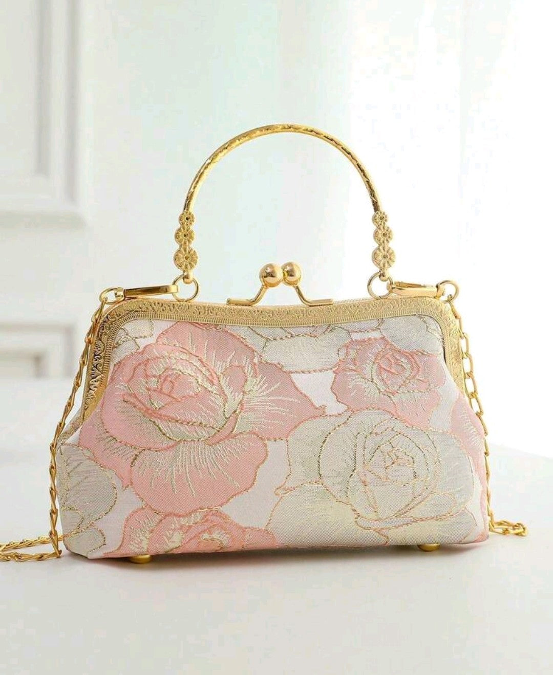 Pink and Gold Floral Bag