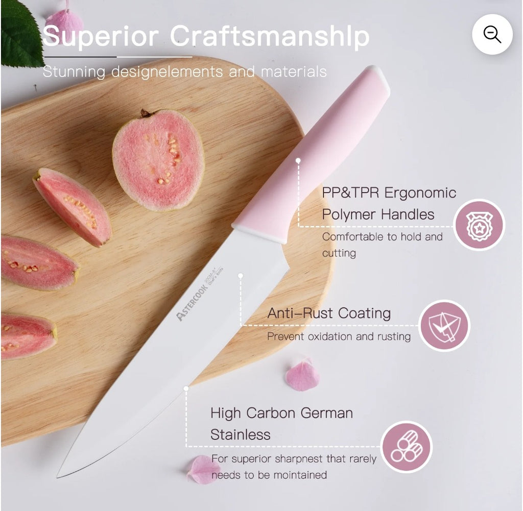 14 Piece Pink Kitchen Knife Set